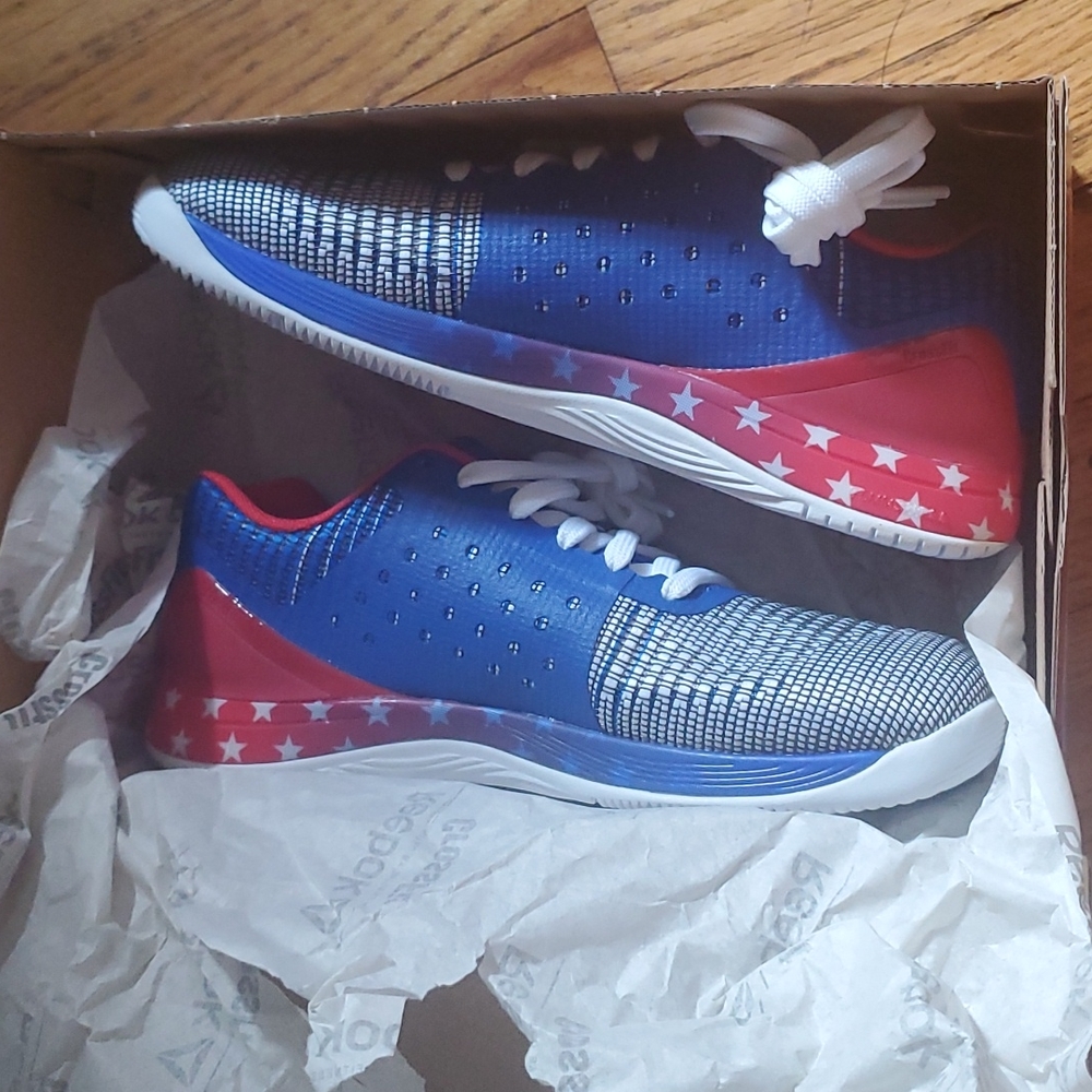 Brand new reebok crossfit nano 7, red white and blue with white stars